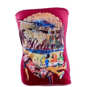 Margaritaville Relax Jimmy Buffet Pink Parrot Head Tube Top Strapless T Shirt S